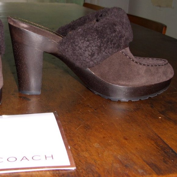 Vtg Coach Idyle Mules Shearling Brown 10 NIB - Picture 1 of 5